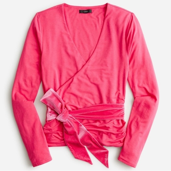 J. Crew | FormKnit Long Sleeve Wrap Top Velvet Belt V-neck Pink Medium - Picture 1 of 7
